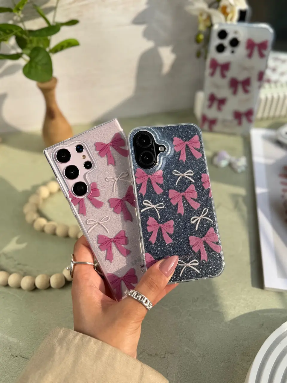 قاب پاپیون صورتی اکلیلی پشت طلق آیفون ، سامسونگ ، شیائومی (کدC1886) - تصویر 3