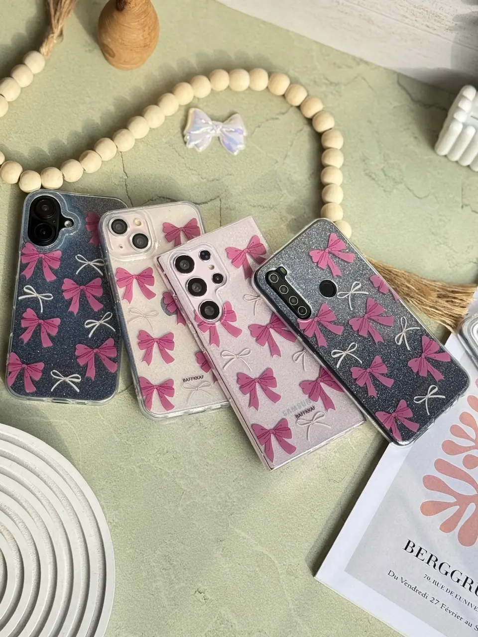 قاب پاپیون صورتی اکلیلی پشت طلق آیفون ، سامسونگ ، شیائومی (کدC1886) - تصویر 2