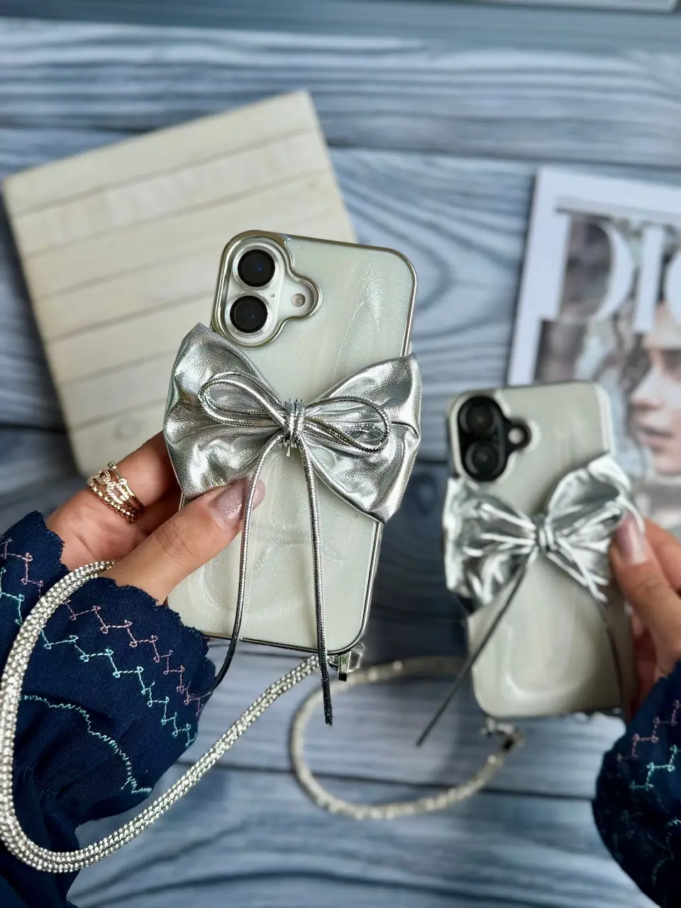 قاب پاپیون نقره ای با بند ژلاتینی (کدC2003) - تصویر 4