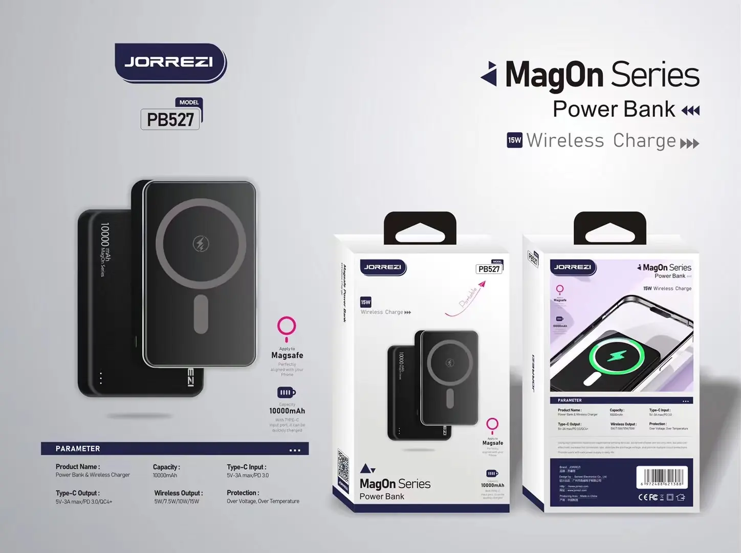 پاور بانک 10 هزار MagOn Series برند JORREZI (کدB9016) - تصویر 5