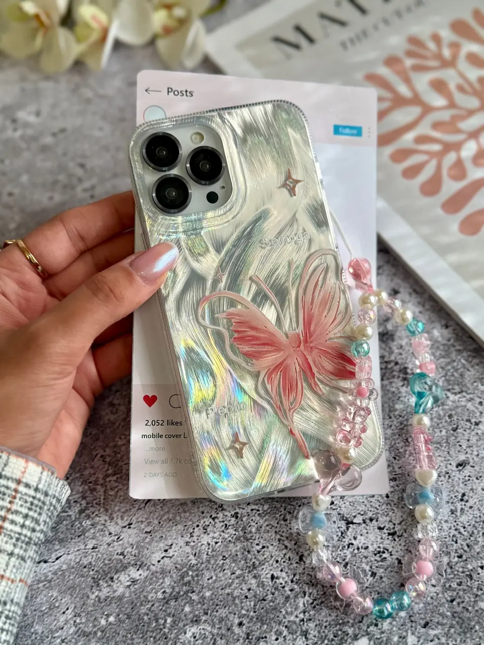 قاب پروانه رز فلای با آویز آیفون (کدC2147) - تصویر 4