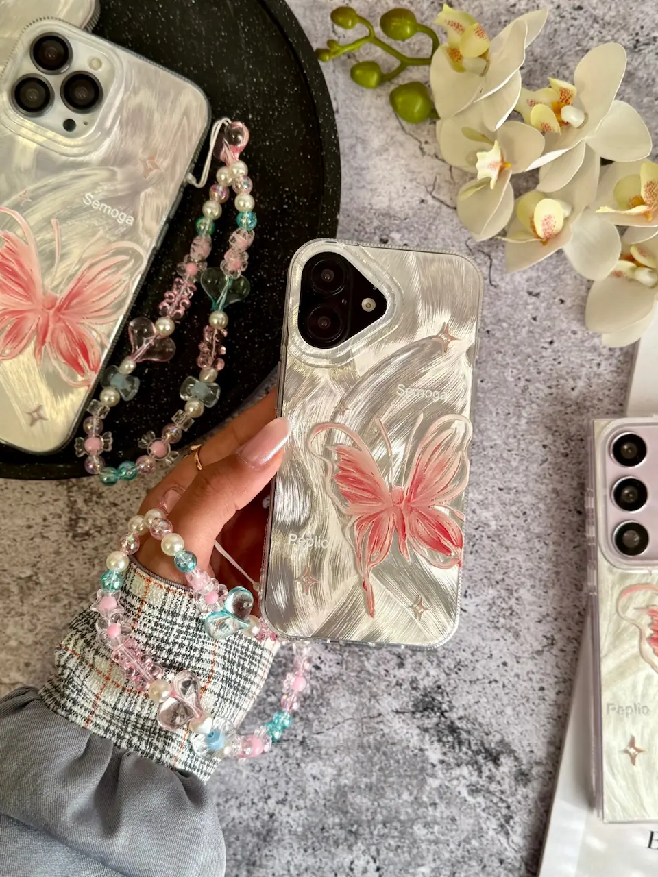 قاب پروانه رز فلای با آویز آیفون (کدC2147)